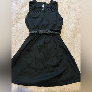 Classic Black Sleeveless Dress with Braided Belt